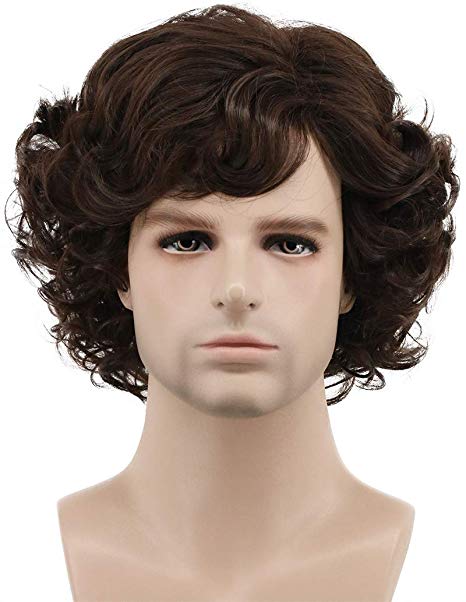 Karlery Men's Brown Short Fluffy Curly Wig Halloween Cosplay Wig Anime Costume Party Wig