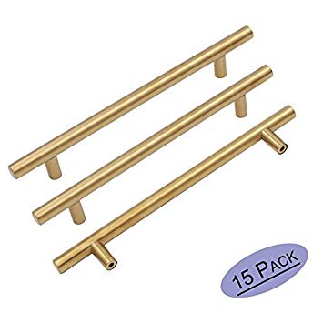 Goldenwarm 15pcs Brushed Brass Cabinet Cupboard Drawer Door Handle Pull Knob LS201GD192 for Furniture Kitchen Hardware 7-1/2in Hole Center 10in Overall Length