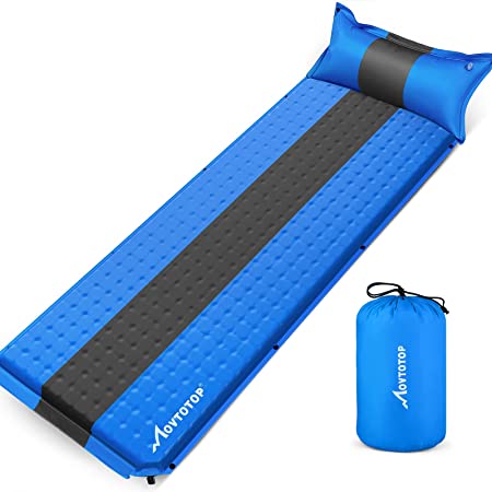 MOVTOTOP Sleeping Pad for Camping,【2021 Newest】 Foam Self-Inflating Ultralight Thicken Sleeping Mat with Attached Pillow, Perfect Gear for Hiking, Traveling and Backpacking (Self-Inflating)