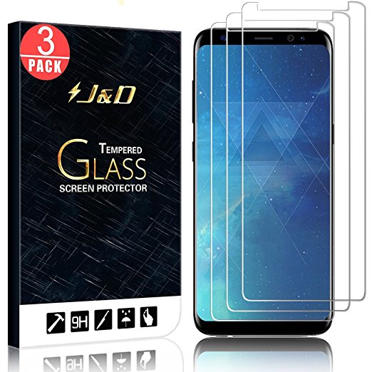 Galaxy S8 Screen Protector, J&D Glass Screen Protector [Tempered Glass] HD Clear Ballistic Glass Screen Protector for Samsung Galaxy S8 - Protect Screen from Drop and Scratch (3 Packs)