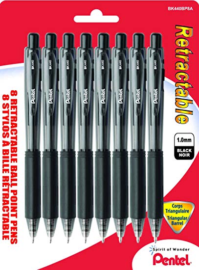 Pentel Retractable Ballpoint Pen Medium 1.0mm 8-Pack, Black Ink Colour - BK440BP8A