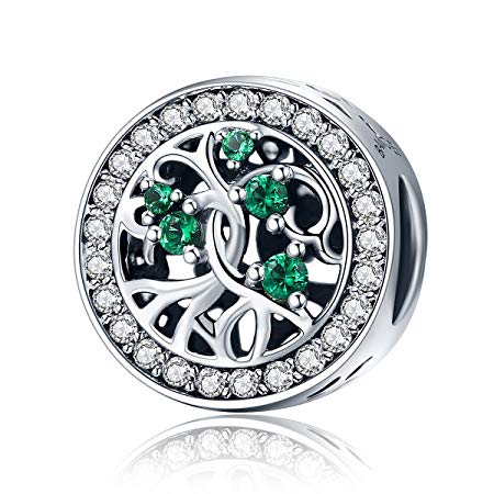 Family Tree Of Life Charms 925 Sterling Silver Green Cubic Zirconia Beads for Bracelet Necklace