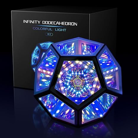 Infinity Mirror Light Infinite Dodecahedron Color Art Light for Gaming Room Decor 3D Hyper Cube RGBW Color Changing Night Lighting for Computer Gaming Desk Birthday Christmas Gift