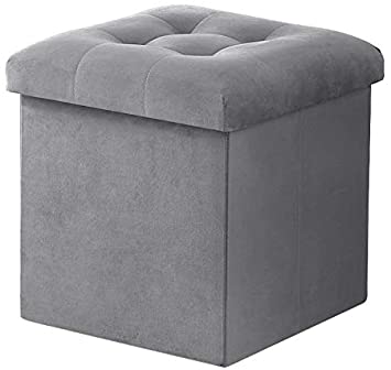 VECELO Tufted Velvet Ottoman Foot Stool – Soft Large Padded Stool Upholstered Decorative Furniture Rest (Grey, Single)