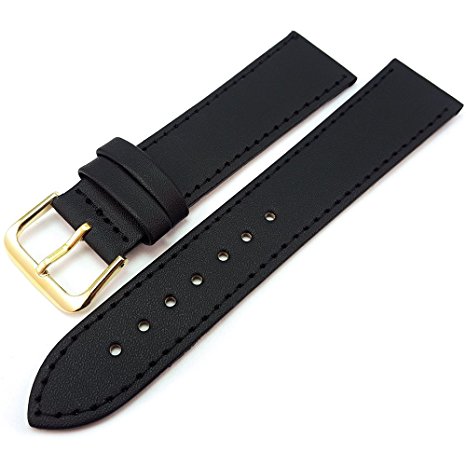 Black Leather Watch Strap Band With A Stitched Edging And 18mm