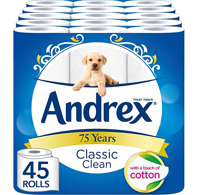 Andrex Classic Clean Toilet Roll Tissue Paper - 45 Rolls