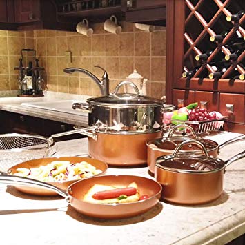 Kitchen Academy Nonstick Stainless Steel Copper 10-Piece Cookware Set