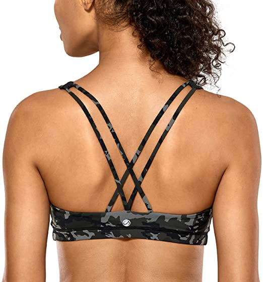 CRZ YOGA Women's Low Impact Wirefree Padded Yoga Sports Bra Strappy Back Activewear for Women