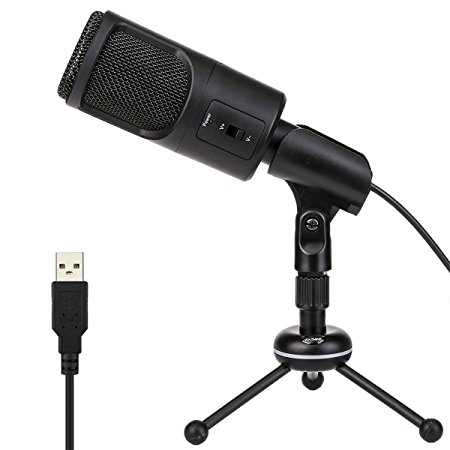 USB Condenser Microphone, Plug & Play Home Studio Recording Podcast Microphone with Stand for PC/Computer Recording Skype, YouTube, Google Voice Search, Games(Windows/Mac), Live Broadcasting