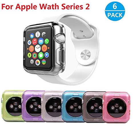 Apple Watch Series 2 Case, Haoos [Ultra-Thin] TPU Transparent Full Body Protective Cover [6 Color Combination Pack] for Apple Watch Series 2 38mm iWatch 2016 (Series 2 38mm 6 Colors Soft TPU Case)