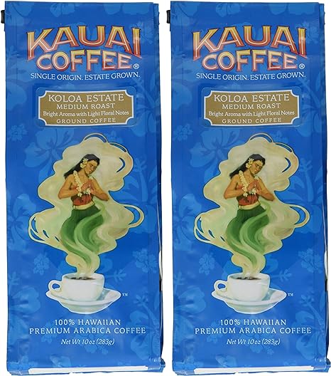 Kauai Coffee, Koloa Estate Medium Roast, Ground Coffee, 10oz Bag (Pack of 2)