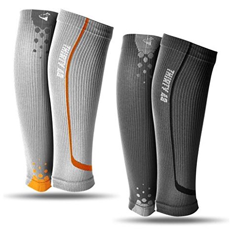 Graduated Compression Sleeves by Thirty48 Cp Series, Prevents Calf and Shin Splints ; Relieves Lower Leg Pain and Cramps ; Maximize Faster Recovery by Increasing Oxygen to Muscles ; Great for Running, Cycling, Walking, Basketball, Football Soccer, Cross Fit, Travel ;