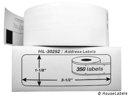 DYMO-Compatible 30252 Address Labels (1-1/8" x 3-1/2") -- BPA Free! (12 Rolls; 350 Labels per Roll)