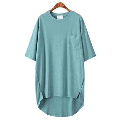SAYM Women Oversize Pocket Open Fork Hem Long T-Shirt Tops