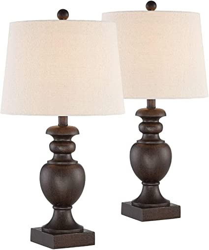 ABEL Traditional Table Lamps Set of 2 Pedestal Bronze Off White Tapered Drum Shade for Living Room Bedroom Bedside Nightstand Office Family - Regency Hill