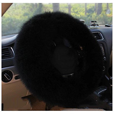 BELLESIE Australian Wool Woolen Warm Winter Car Steering Wheel Cover for 14.96" X 14.96" Car Steering Wheel in Diameter