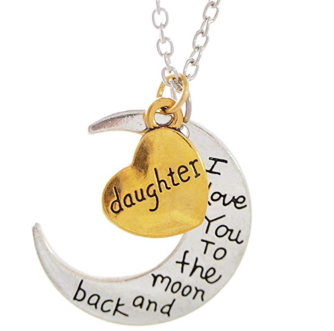 DAUGHTER - I LOVE YOU TO THE MOON AND BACK Necklace - 24" Chain Necklace - Family Gift