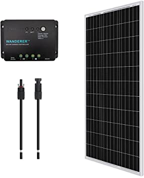 Renogy 100W 12V Monocrystalline Solar Panel Bundle Kit with 100W Solar Panel, 30A Charge Controller, 9in Adaptor Kit, A Pair of Branch Connectors