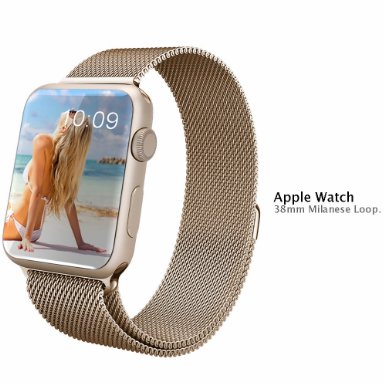 Apple Watch Band GEOTEL 38mm Milanese Loop Stainless Steel Bracelet Strap Band for Apple Watch 38mm All Models with Unique Magnet LockNo Buckle Needed Gold