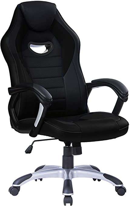 Arena Racing Swivel Gaming Chair, PU Leather, Black, 64 x 68 x 113