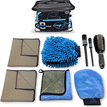 Sudz Budz® Premium Microfibre Car Cleaning Kit 8pcs | Multipurpose Car Wash Mitts, Microfibre Towel Set, Wheel Brush, Car Detailing Brushes Set. Car Washing Kit for Exterior Washing, Interior Cleaning