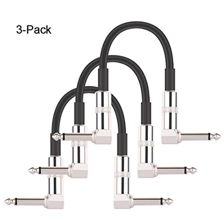Getaria Guitar Patch Cable 3-Pack 15cm 1/4 Inch Right Angle PVC For Instrument Jumper Cable