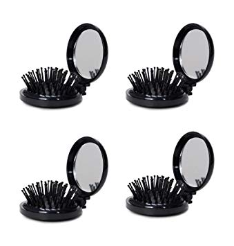 LOUISE MAELYS 4pcs Folding Pocket Hair Brush Comb with Mirror Travel Set Gift Idea