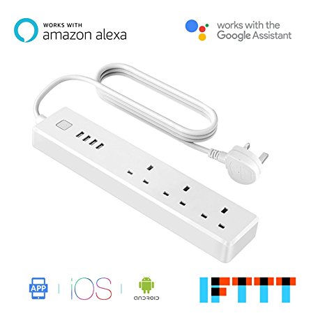 Meross MSS425E Smart Wi-Fi Surge Protector Multi Plug Sockets with 3 AC Outlets 4 USB Port Smart Power Strip App Remote Control Voice Control Works with Alexa Google Assistant and IFTTT no Hub Required