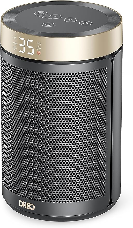 Dreo Electric Heater, 1500W Energy Efficient Space Heater, Portable Ceramic Fan Heaters, Thermostat 3 Modes 12H Timer, Overheat & Tip Over Protection, Silent Room Heater for Bedroom, Atom 316, Gold