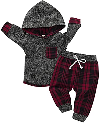 Baby Boys Clothes Newborn Boy Hoodie Pants Set Long Sleeves Toddler Plaid Babies Outfit