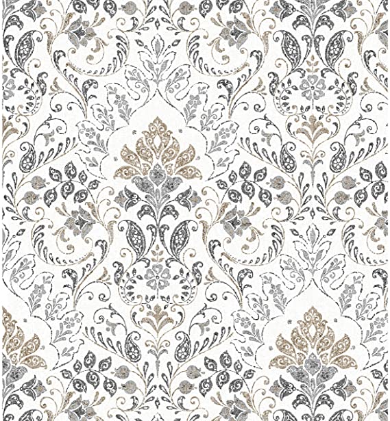 Roommates Persian Damask Peel and Stick Gray & Beige Wallpaper | Removable Wallpaper | Self Adhesive Wallpaper