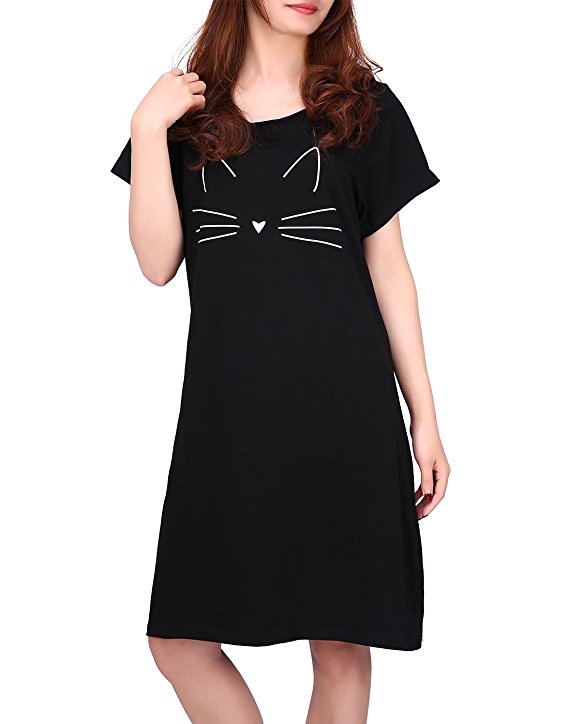 HDE Women's Sleep Shirt Dress Short Sleeve Nightgown Pajama Oversized Nightshirt