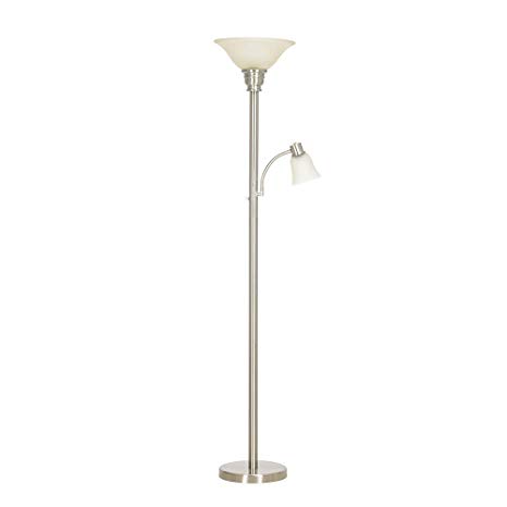 Catalina Lighting 21425-000 Transitional Metal Floor Lamp with Reading Light, Frosted Glass Shades, 71.0", Brushed Nickel