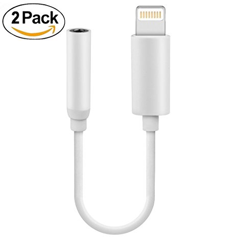 ZJTL Lightning Adapter,Lightning Connector to 3.5mm Headphone Earphone Extender Jack Adapter Convenient and Suitablefor iPhone 6/6s/7/7 Plus and More - White(2Pack)