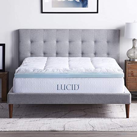 LUCID 4 Inch Down Alternative and Gel Memory Foam Mattress Topper - Three Toppers In One - Cal King