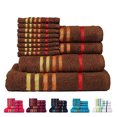 Casa Copenhagen Exotic Cotton 475 GSM 12 Pieces Designer Bath, Hand & Washcloth Towels Gift Set - Brown