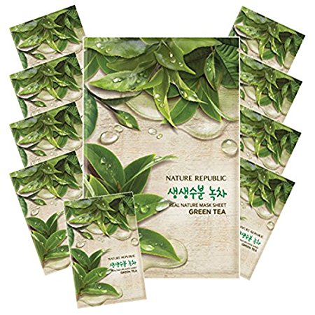 Nature Republic Real Nature Mask 10 Sheets for Skin Hydration (Green Tea)