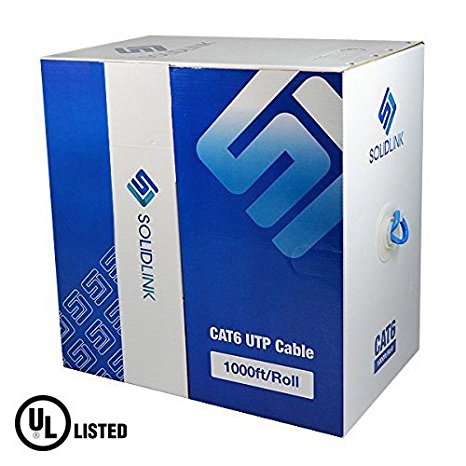 SolidLink SL608 Bare Copper CAT6 1000' Riser (CMR Rated) UL Listed UTP Solid Conductor Cable 23 AWG LAN Network Ethernet RJ45 Wire, Blue