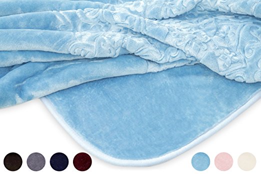 VIVALON Embossed Solid Color Ultra Silky Soft Heavy Duty Quality Korean Mink Reversbile Blanket 9 lbs King Size Dusk Blue