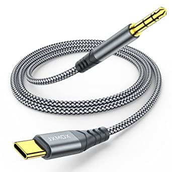 JXMOX USB C to 3.5mm Audio Aux Jack Cable (4ft), Type C to 3.5mm Headphone Car Stereo Cord Compatible for Samsung Galaxy S22 S21 S20  Ultra Note 20 10 Plus, Google Pixel 3 4 5 XL, iPad Pro 2018 - Grey