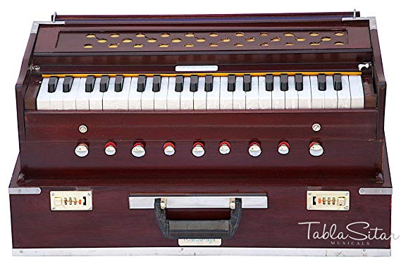 Maharaja Musicals, Folding Harmonium Instrument, In USA, 9 Stops, Rosewood Color, Safri, 3 1/2 Octave, Coupler, Book, Bag, Tuned To A440, Musical Instrument Indian (PDI-AHF)