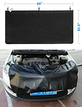 OZUZ Premium 23.5" X 53" 6ct Black Magnetic and 3ct Hooks Fender Cover Protector Gripper Automotive Mechanic Work Mat with Heavy Duty Pvc Material