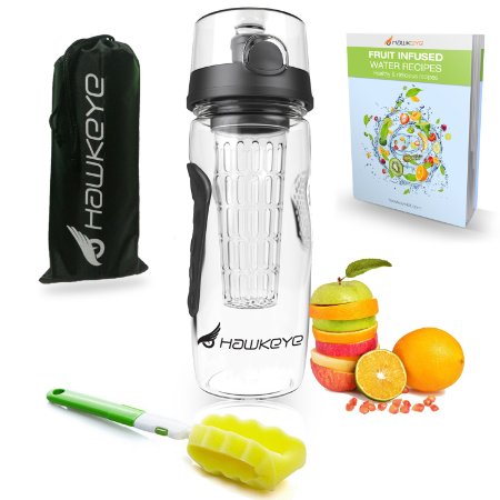 Premium Fruit Infuser Water Bottle Complete Bundle - 32 Oz - Leak Proof - BPA Free - Made with Commercial Grade Eastman Tritan Plastic - Highly Durable Large Travel Tumbler - Create Your Own Healthy Fruit Flavored Water Recipes with FREE eBook Included