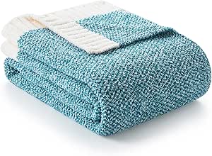 Snuggle Sac Teal Throw Blankets for Couch, Super Soft Warm Blankets Cozy Knit Fuzzy Plush Lightweight Throws for Sofa, Bed, Living Room, Heather Teal, 50x60 inches