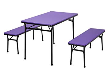 Cosco Products COSCO 3 Piece Indoor Outdoor Table and 2 Bench Tailgate Set, Purple Top, Black Frame