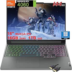 Lenovo Legion Slim 5 Gaming Laptop | 16" WUXGA IPS 144Hz | AMD Zen 4 6-Core Ryzen 5 7640HS | 16GB DDR5 1TB SSD | GeForce RTX 4060 8GB Graphic | RGB Backlit Rapid Charge Win11Pro Grey   HDMI Cable