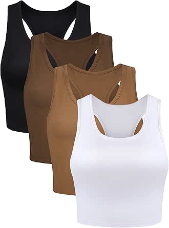 Boao 4 Pieces Basic Crop Tank Tops Sleeveless Racerback Crop Top for Women