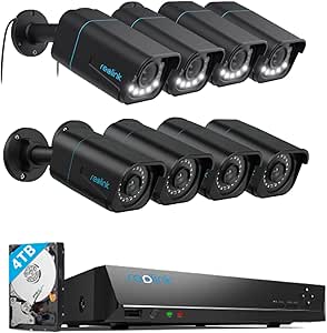 Reolink 4K PoE NVR 16 Channel Pre-Installed 4TB HDD, Video Recorder RLN16-410, Bundle with 4X RLC-811A-Black With Motion Spotlights, 5X Optical Zoom, Two Way Talk & 4X RLC-810A Black with AI Detection