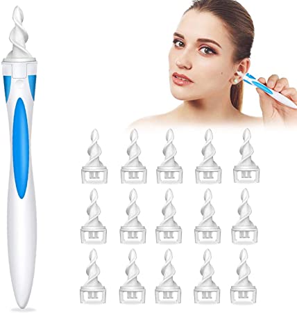 Earwax Removal Kit, Q-Grips Earwax Remover, Earwax Cleaner Tool Set, Smart Spiral Earwax Removal Tool with 16 pcs Washable Tips, Ear-Wax-Removal-Tool, Safe and Soft