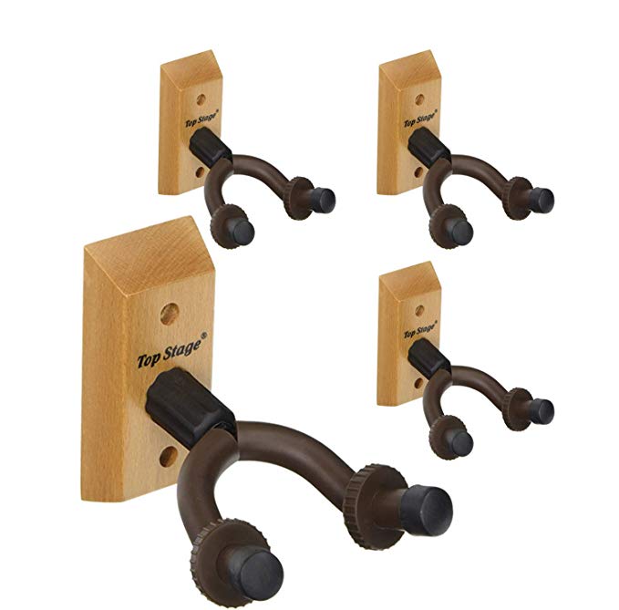 Top Stage 4-PACK Guitar Hangers Stands Hooks Holders Wall Mount (Solid Wood, Oak body,)